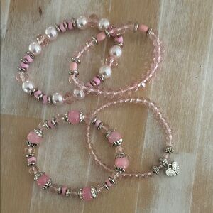Pink and Silver Beaded Bracelet Set